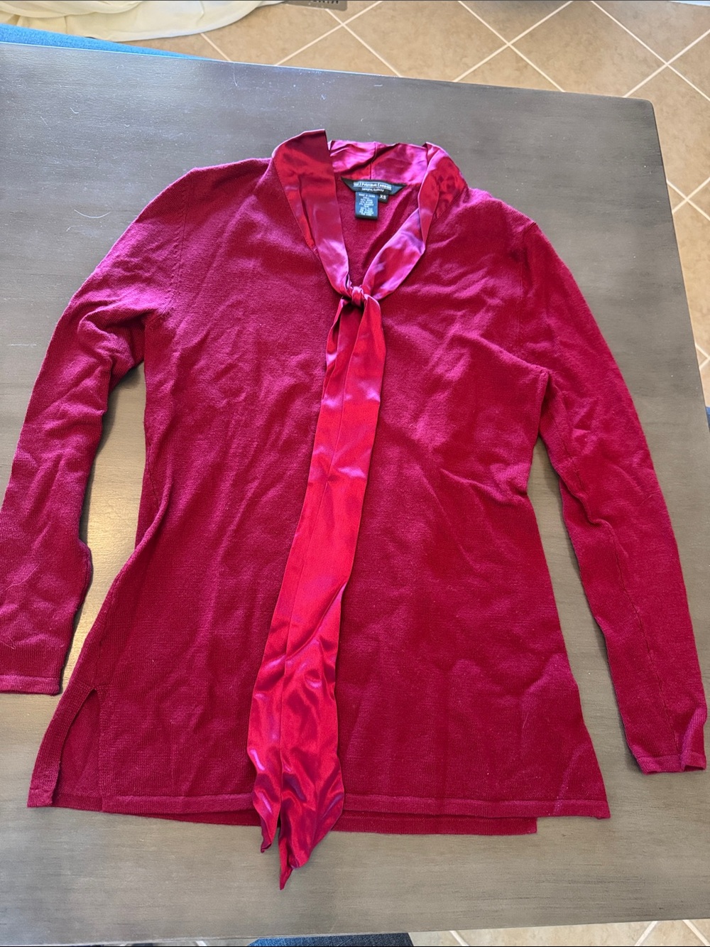 Versatile Burgundy V-Neck Sweater with Attached Scarf